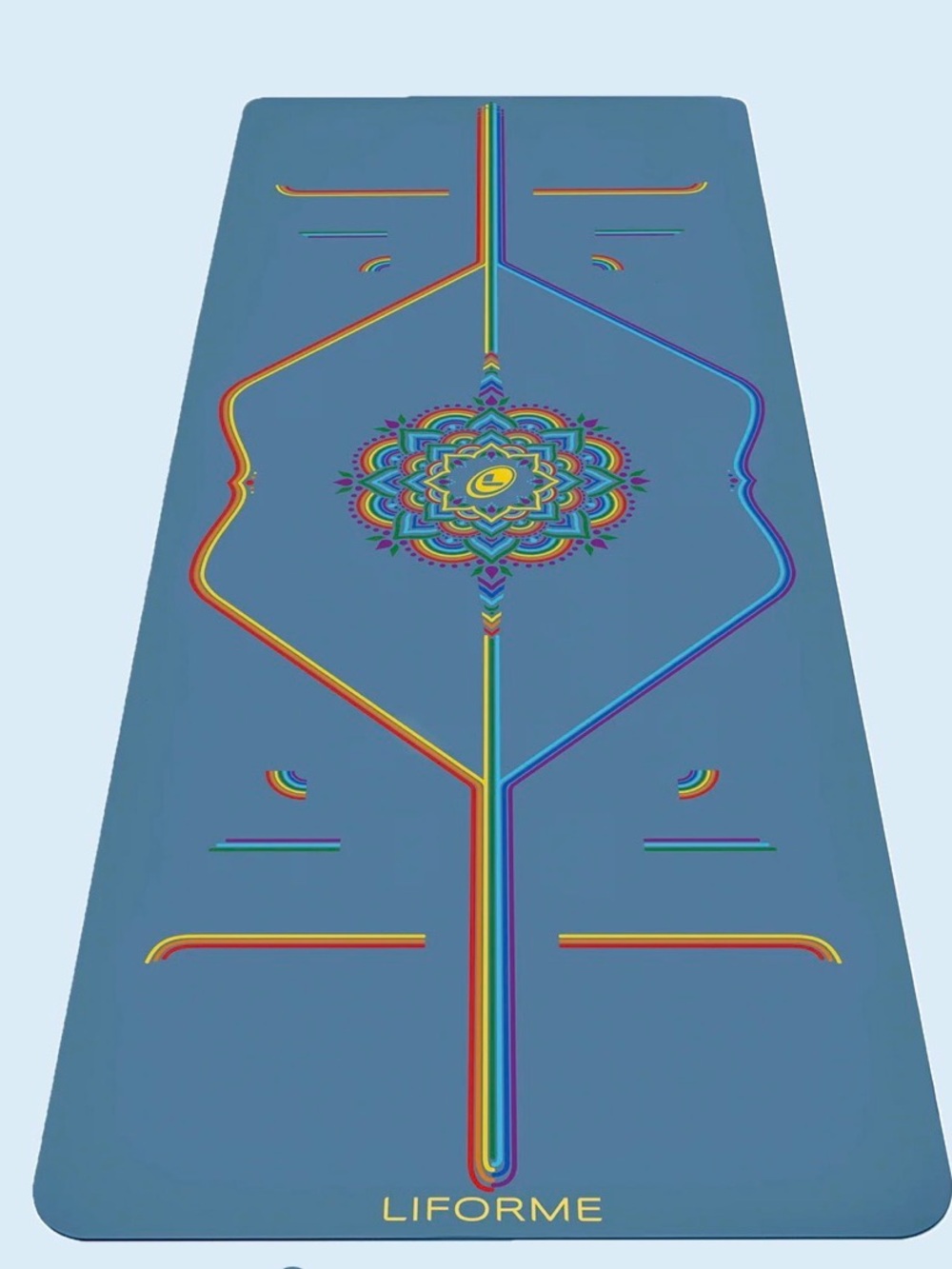 Liforme Blue Yoga Mat with Rainbow Mandala Alignment